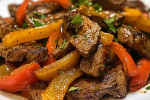 Delicious Pepper Steak with Vibrant Bell Peppers and Savory Onion