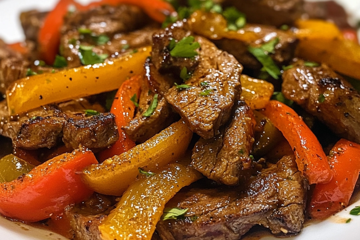 Delicious Pepper Steak with Vibrant Bell Peppers and Savory Onion