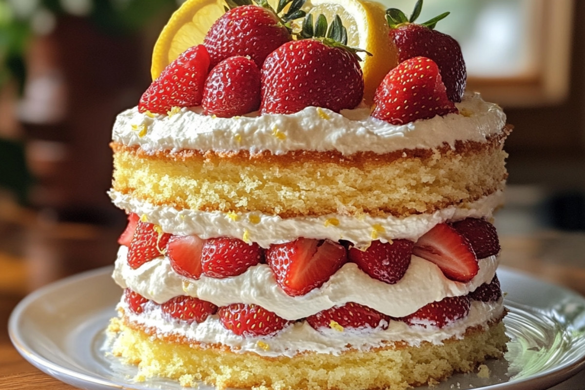 Delightful Strawberry Lemon Layer Cake with Zest