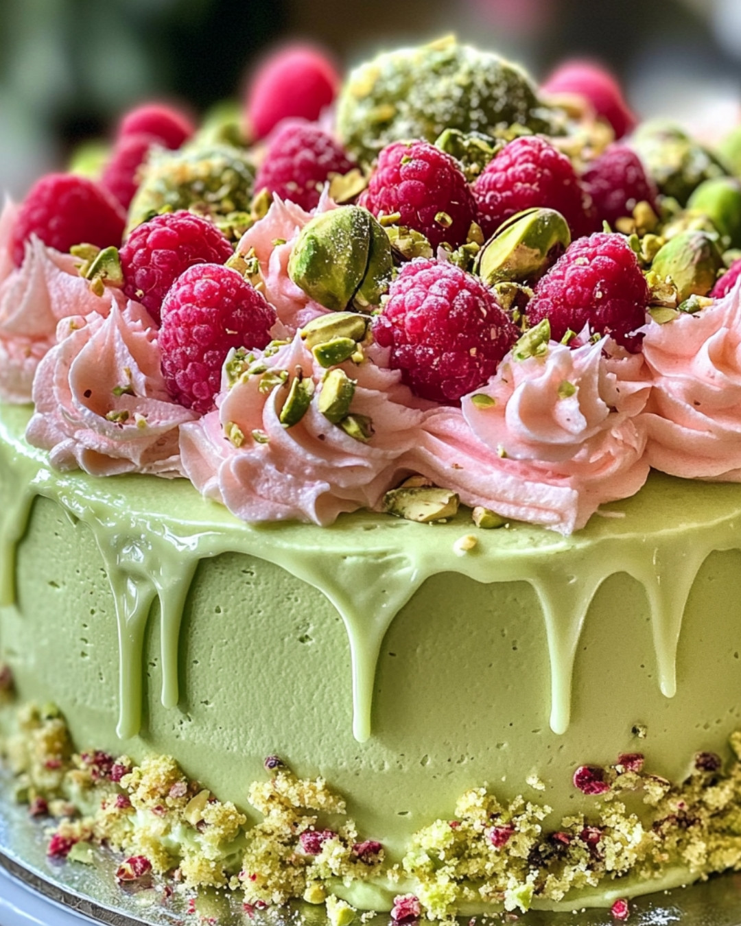 Delightful Pistachio Raspberry Indulgence Cake