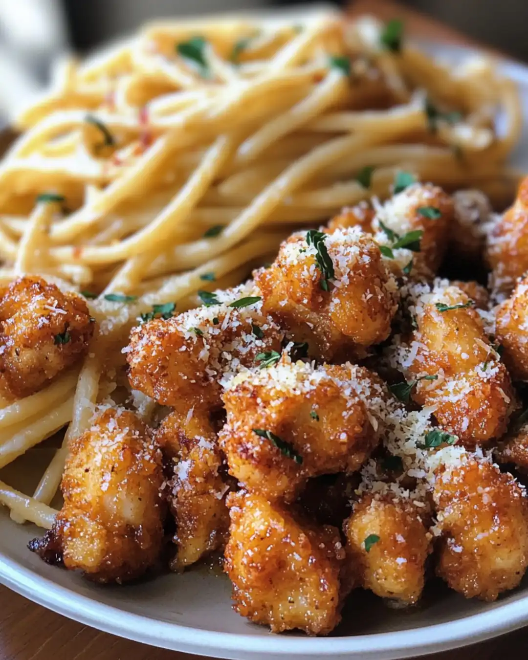 Savory Chicken Bites with Velvety Parmesan Pasta