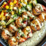 Grilled Shrimp Bowl with Avocado Corn Salsa & Creamy Garlic Sauce 9 Grilled Shrimp Bowl with Avocado Corn Salsa & Creamy Garlic Sauce
