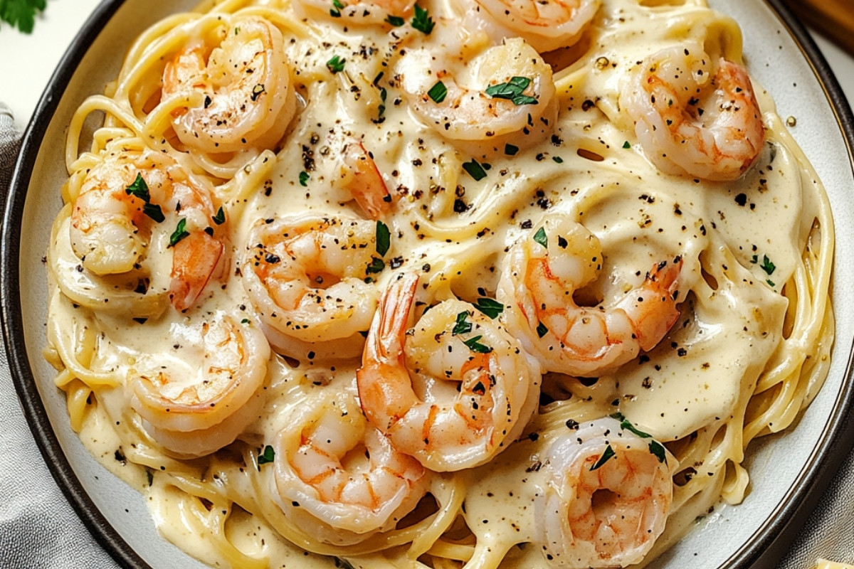 Creamy Delicious Garlic Shrimp Pasta