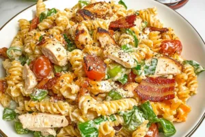 Delicious Chicken Bacon Ranch Pasta Salad