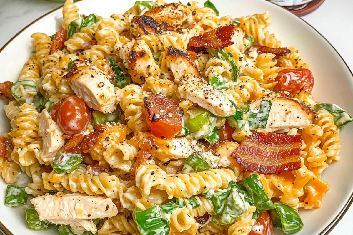 Delicious Chicken Bacon Ranch Pasta Salad