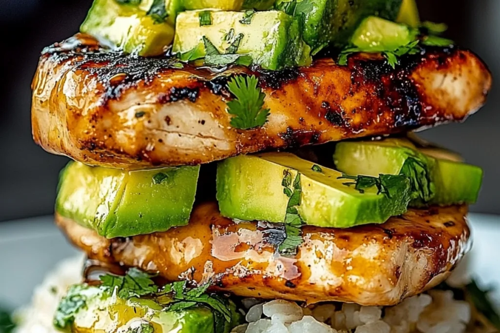 Delightful Honey Lime Chicken Avocado Rice Stack