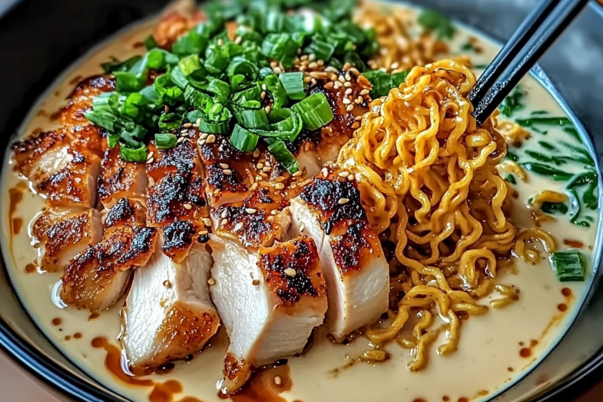 Fiery Delight Chicken Ramen with Creamy Garlic Sauce