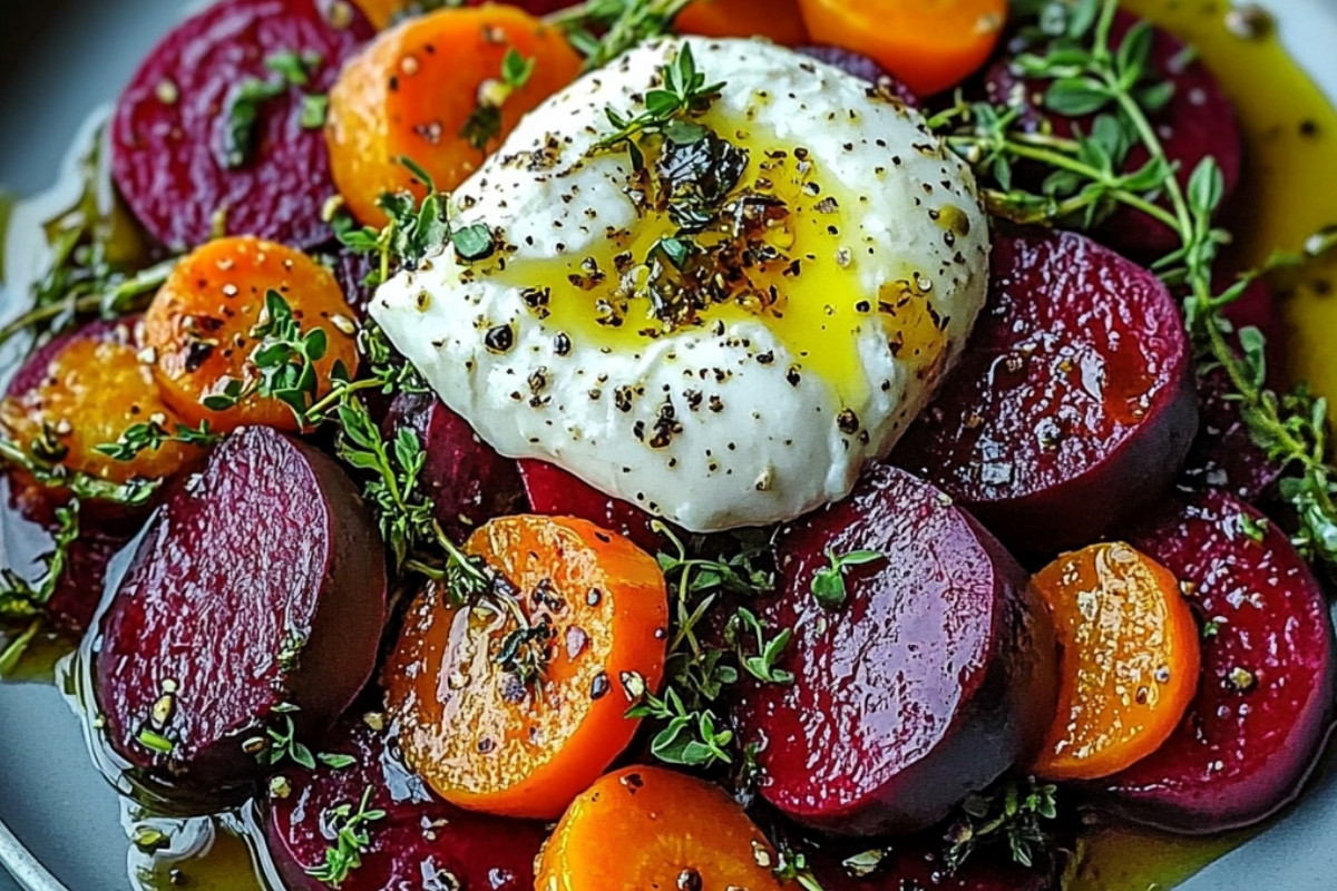 Roasted Beets and Carrots Salad with Delightful Burrata