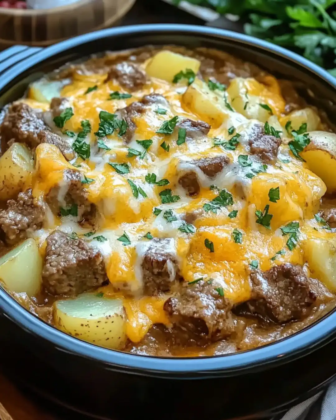 Delicious Slow Cooker Steak and Cheddar Potato Casserole