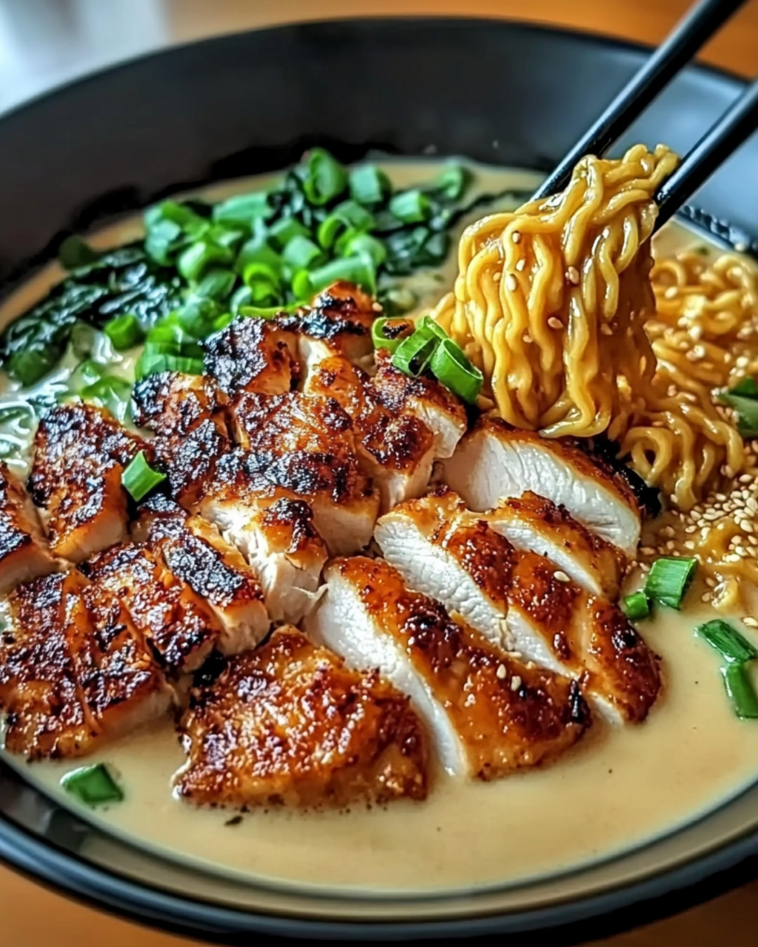 Fiery Delight Chicken Ramen with Creamy Garlic Sauce