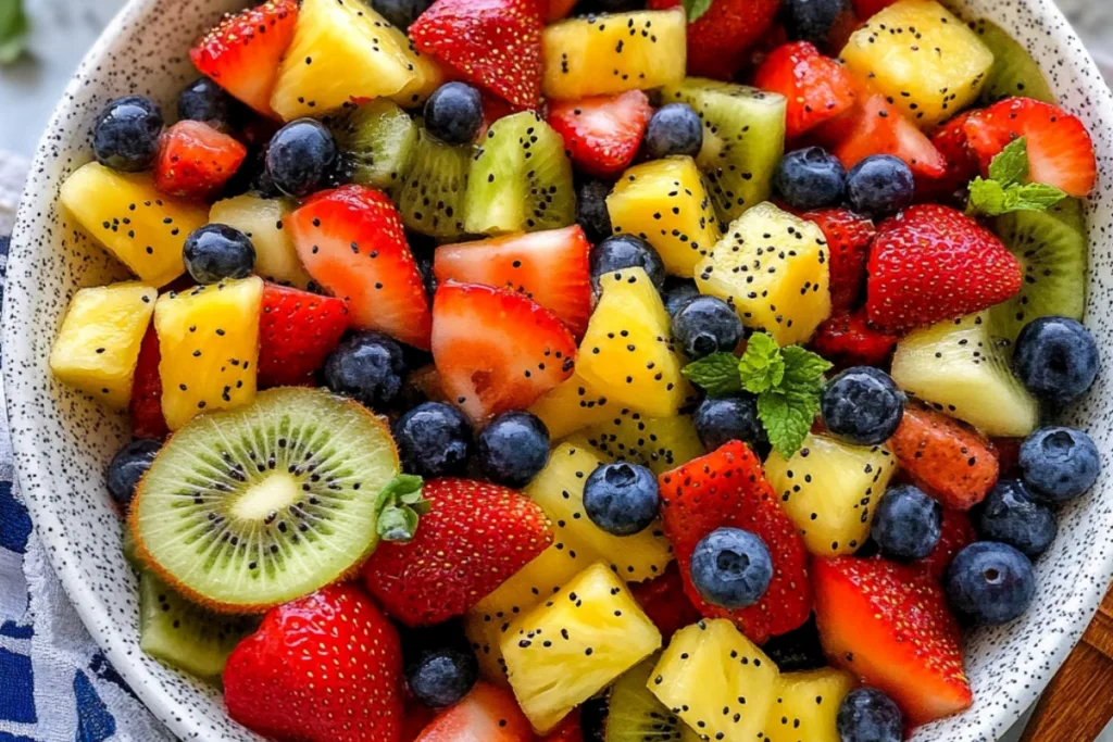 Fresh Fruit Salad with Delightful Honey Lime Poppy Seed Dressing