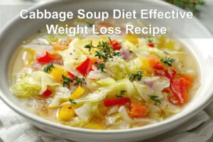 Cabbage Soup Diet Effective Weight Loss Recipe hearty bowl on white cloth with clear glass of water