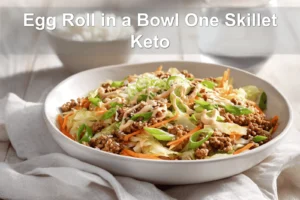 Egg Roll in a Bowl One Skillet Keto aromatic turkey cabbage bowl with sriracha mayo drizzle and sesame