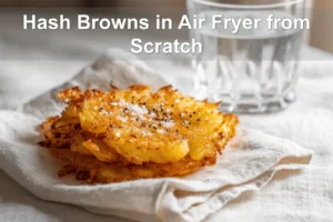 Hash Browns in Air Fryer from Scratch golden crisp russet potatoes plated with sea salt crystals