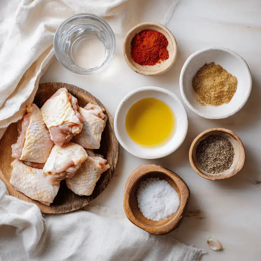 Air Fryer Chicken Thighs golden crisp skin served on white cloth with glass of water