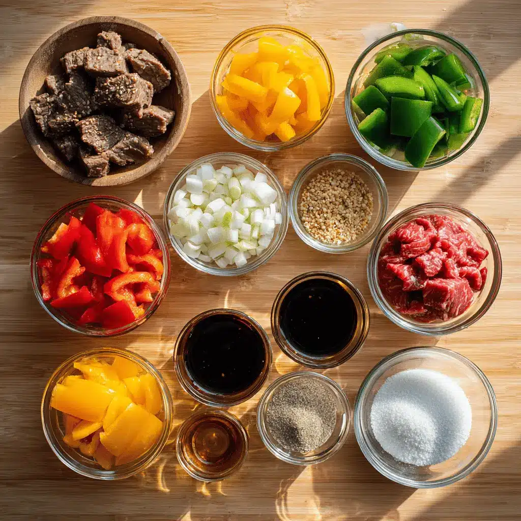Black Pepper Beef dish with colorful peppers and glass of water