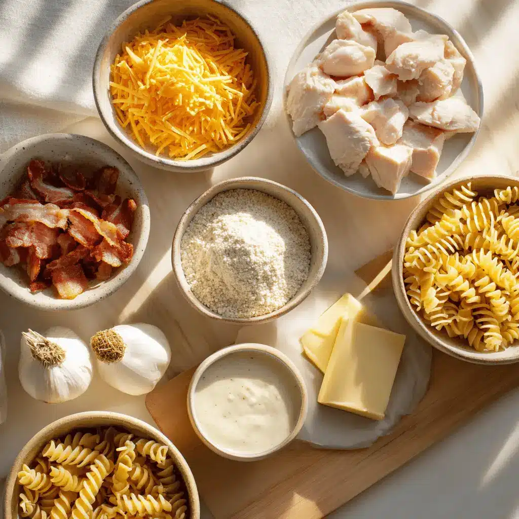 Chicken Bacon Ranch Pasta served in a creamy, colorful and appetizing arrangement