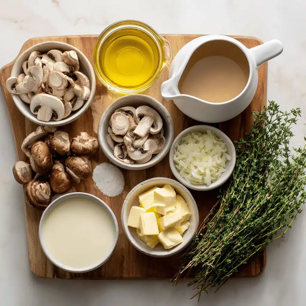 Cream Of Mushroom Soup beautifully styled with minimal setup and rich creamy texture