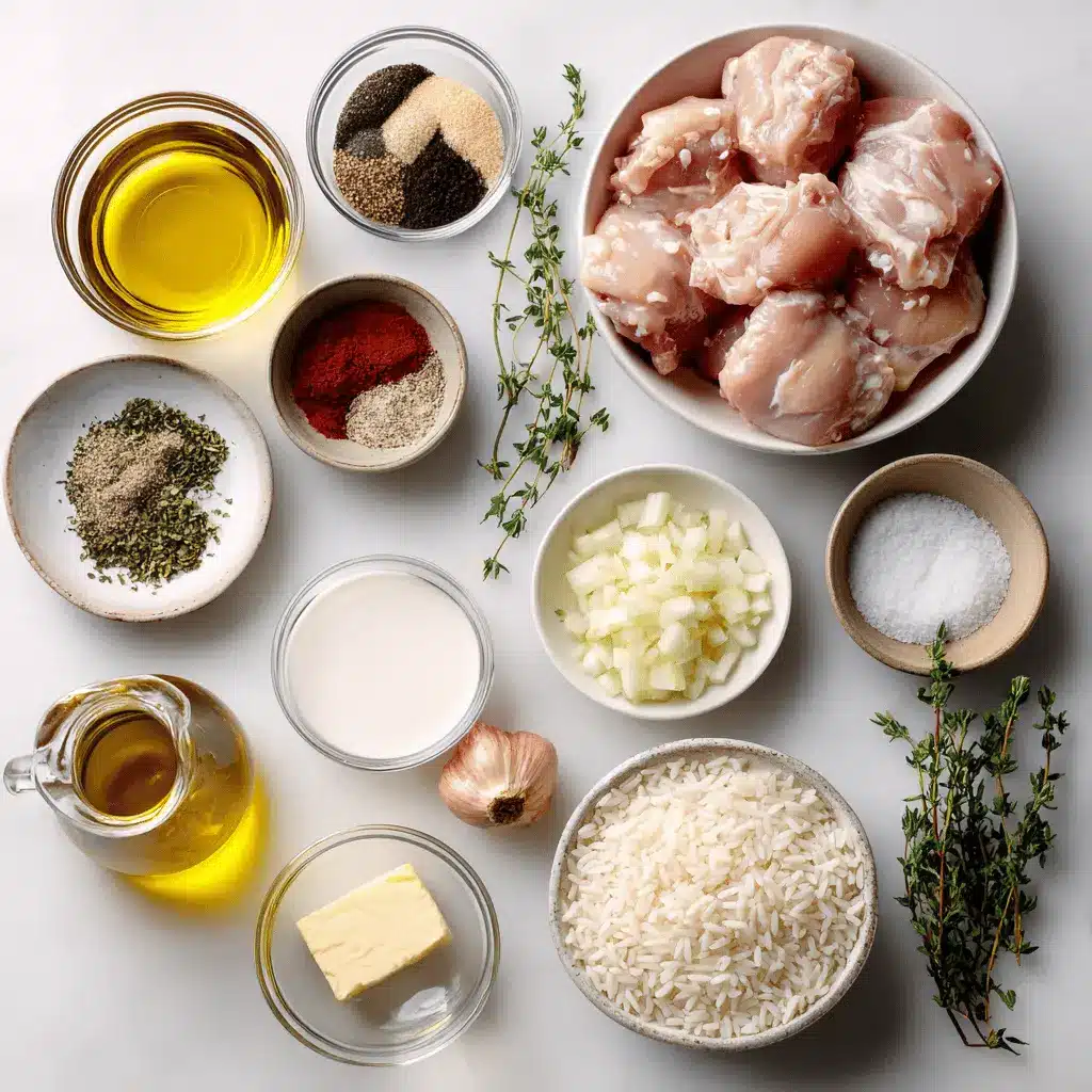 Creamy Smothered Chicken and Rice for Easy Comfort Meals 1 Creamy Smothered Chicken in a white bowl on a table with white napkin and glass of water.