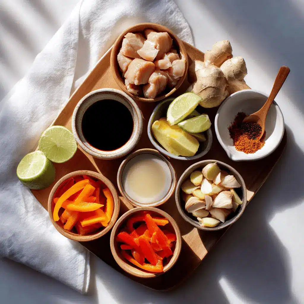 Easy Thai Chicken Soup Recipe creamy coconut broth with chicken pieces colourful peppers and lime
