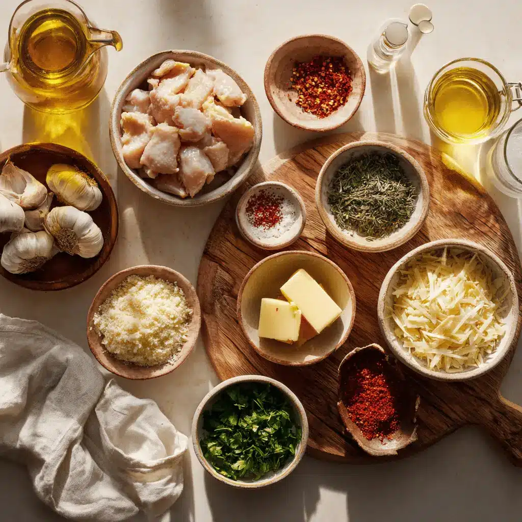 Garlic Parmesan Chicken Skewers Easy Delicious Recipe plated skewers with cheese herbs and lemon