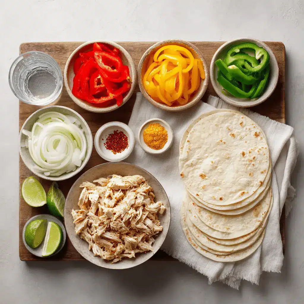 Slow Cooker Chicken Fajitas with Fajita Seasoning served with peppers onions tortillas and fresh limes