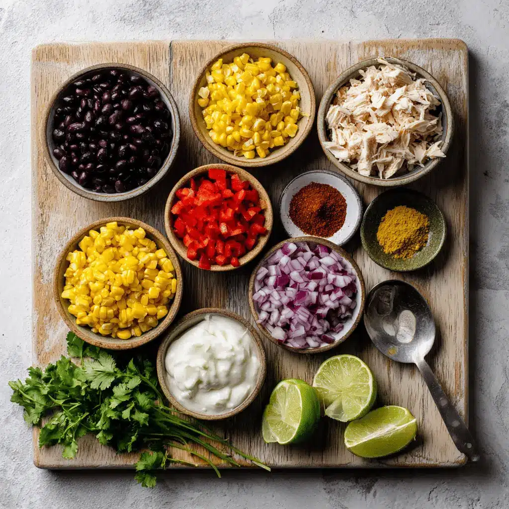 Southwestern Chicken Salad with vibrant ingredients and creamy Greek yogurt dressing displayed with warm tones.