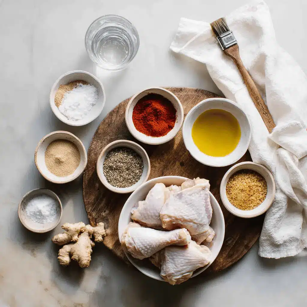 Crispy chicken thighs plated on white cloth with clear glass of water warm natural light