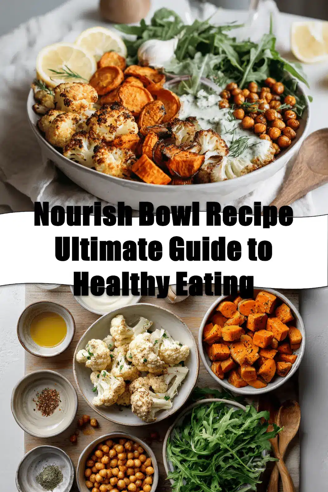 Nourish Bowl Recipe: Ultimate Guide to Healthy Eating 2 Nourish Bowl Recipe Ultimate Guide to Healthy Eating featuring roasted cauliflower carrots sweet potato and tahini_pin