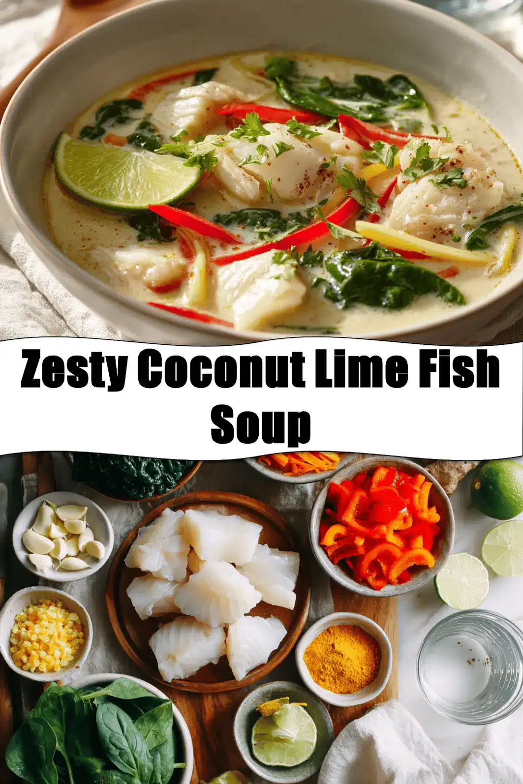 Zesty Coconut Lime Fish Soup Perfect for Any Day 2 Zesty Coconut Lime Fish Soup in creamy broth garnished with lime zest and herbs_pin