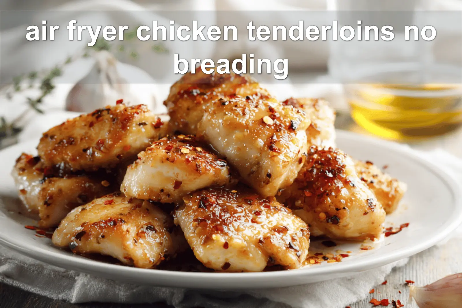 air fryer chicken tenderloins no breading plated golden glazed pieces with red pepper flakes