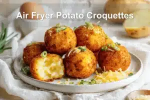 Air Fryer Potato Croquettes golden crispy croquettes with melted cheese and green onions