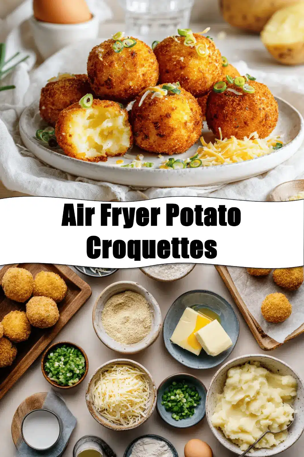 Air Fryer Potato Croquettes golden crispy croquettes with melted cheese and green onions_pin