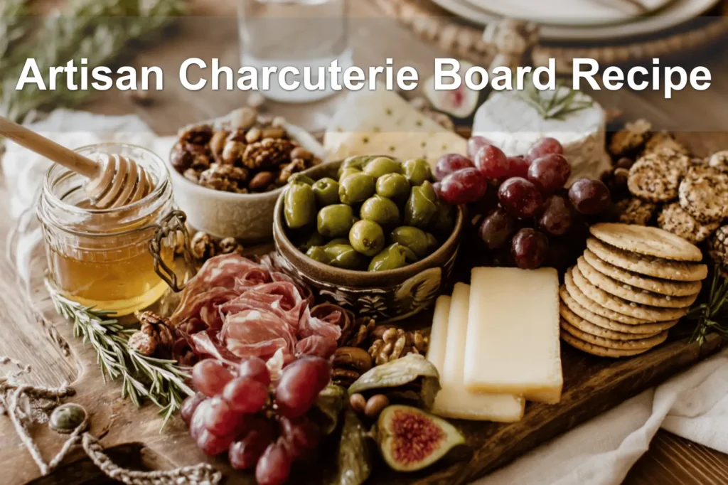 Artisan Charcuterie Board Recipe featuring meats cheeses fruits nuts figs olives crackers and honey