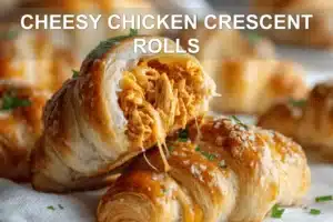 CHEESY CHICKEN CRESCENT ROLLS golden baked crescents with melted cheese and herb garnish