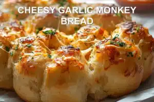 CHEESY GARLIC MONKEY BREAD golden pull apart rolls with melted cheese and fresh herbs
