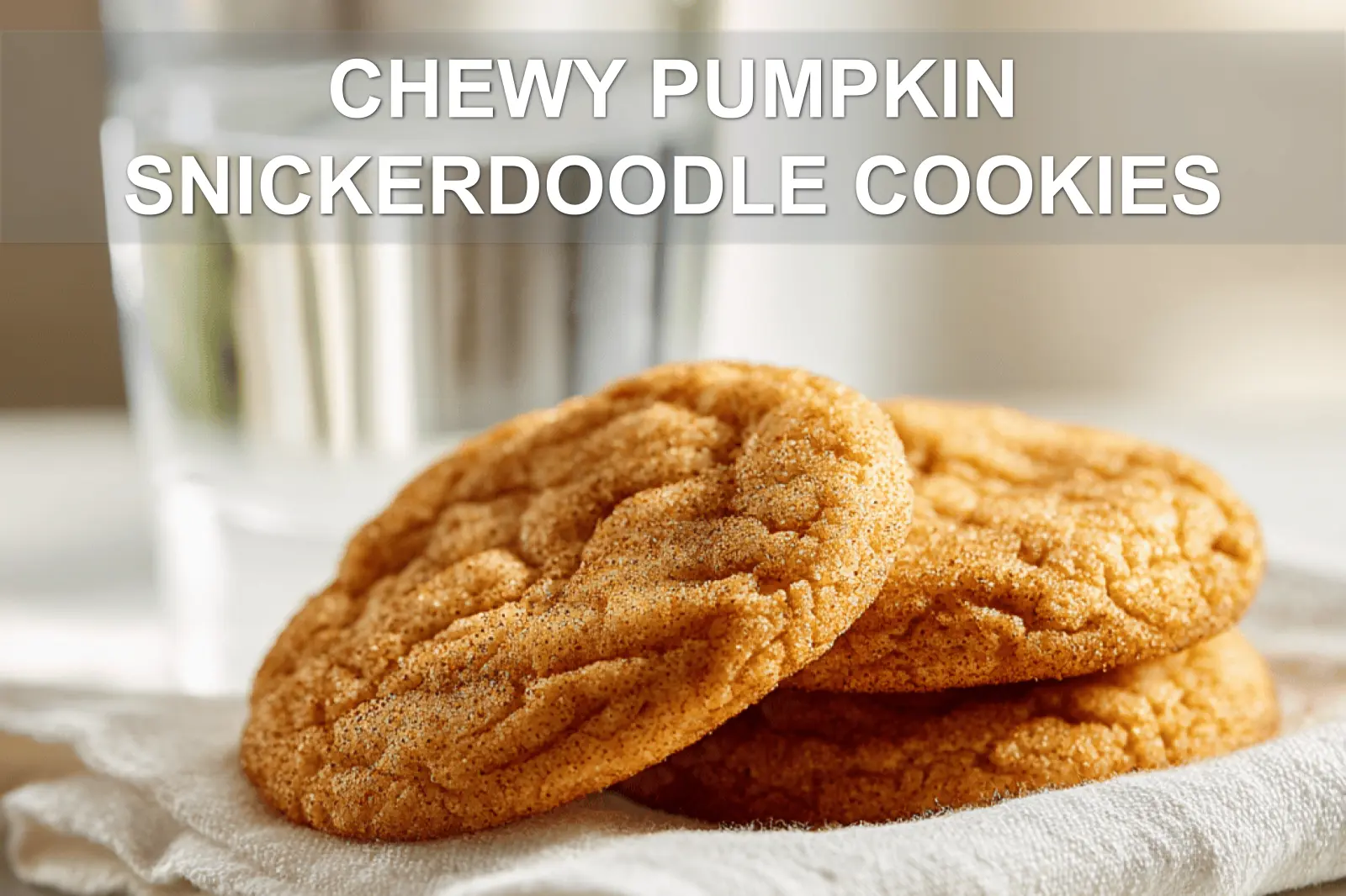 Chewy Pumpkin Snickerdoodle Cookies: Irresistibly Soft and Easy Recipe 3 CHEWY PUMPKIN SNICKERDOODLE COOKIES warm soft cookies on white napkin with clear glass water