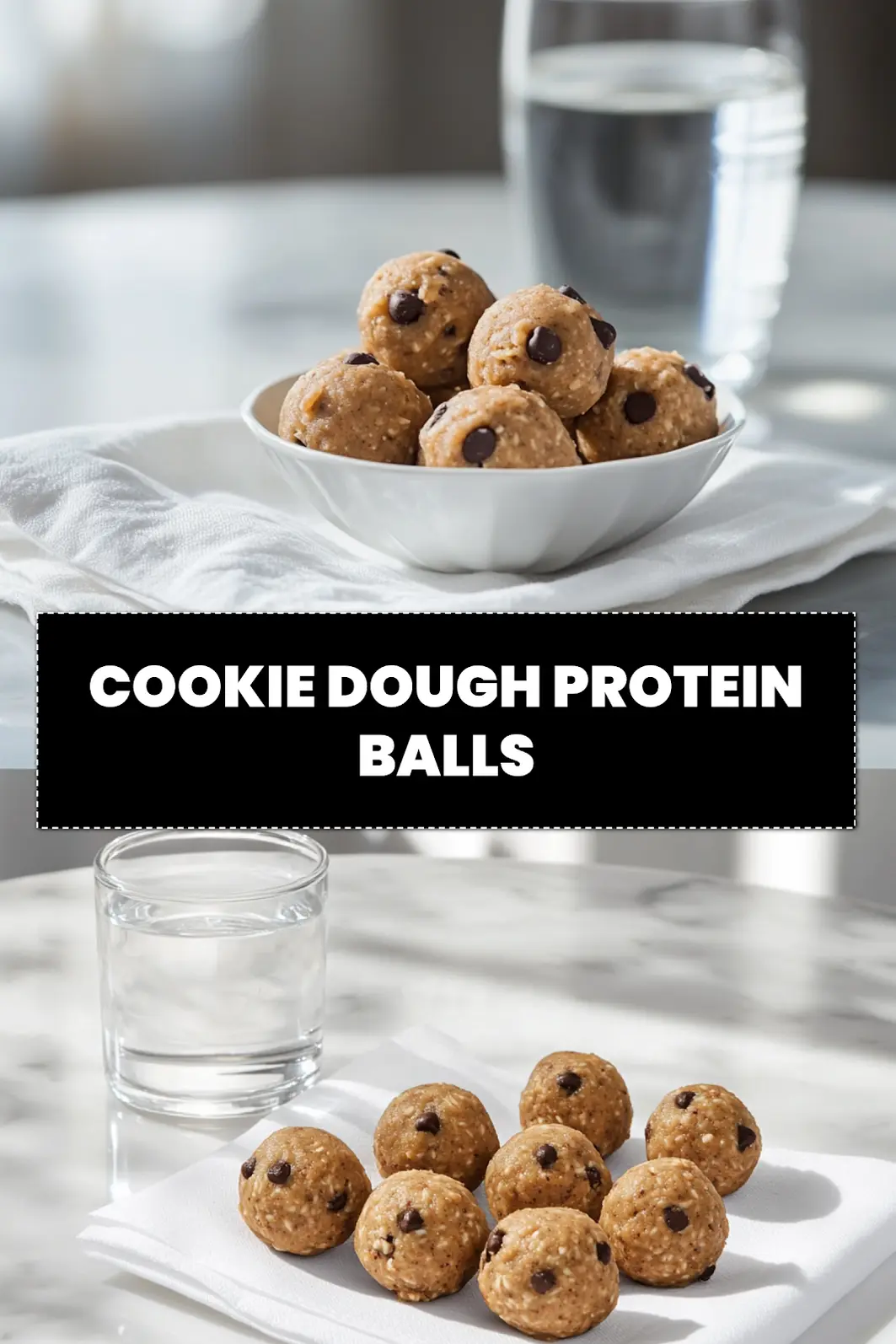 COOKIE DOUGH PROTEIN BALLS single bowl on white cloth warm natural light shallow depth of field_pin