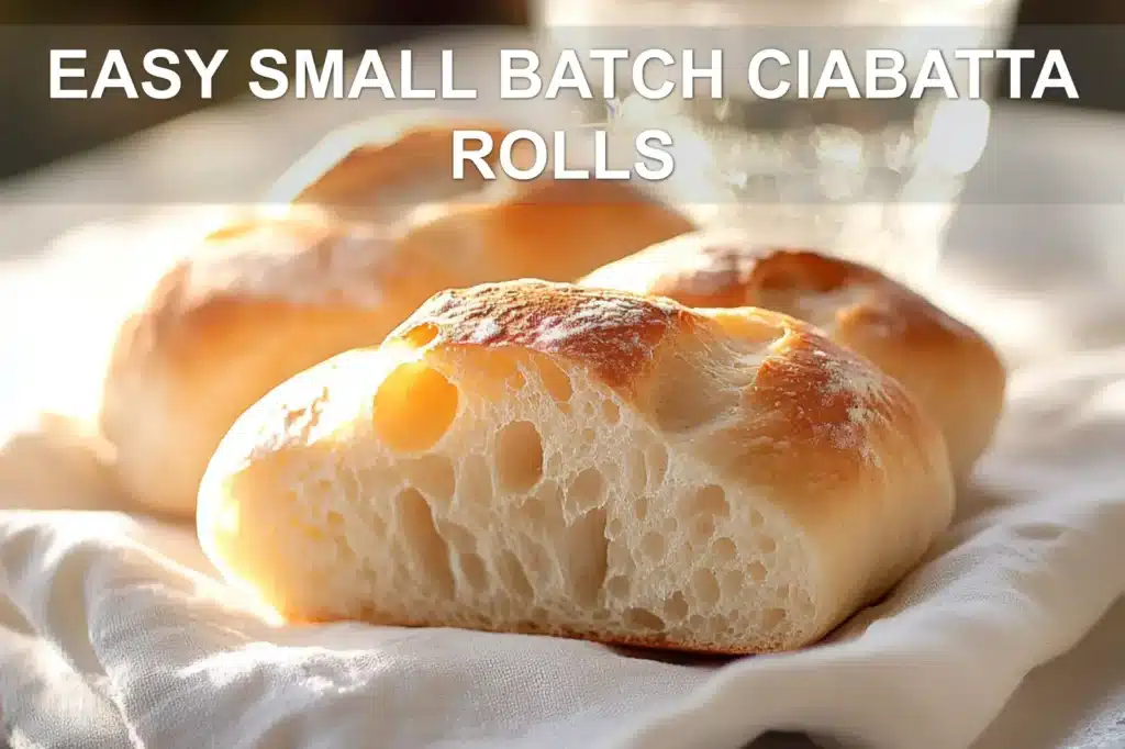 EASY SMALL BATCH CIABATTA ROLLS golden crust airy crumb on white napkin