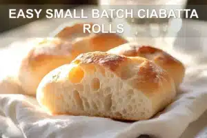 EASY SMALL BATCH CIABATTA ROLLS golden crust airy crumb on white napkin