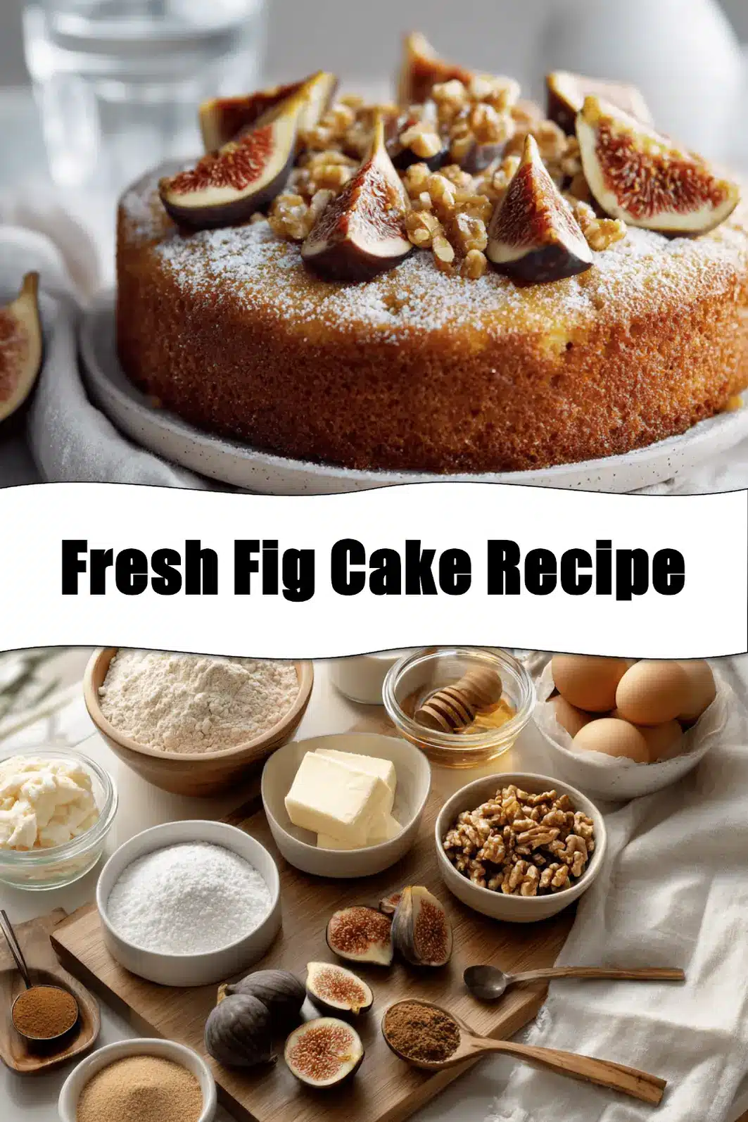 Fresh Fig Cake Recipe: A Delicious and Easy Treat 2 Fresh Fig Cake Recipe topped with sliced figs and powdered sugar, warm golden crumb_pin