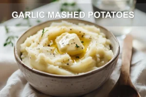 GARLIC MASHED POTATOES warm buttery yukon and russet mash roasted garlic olive oil sea salt