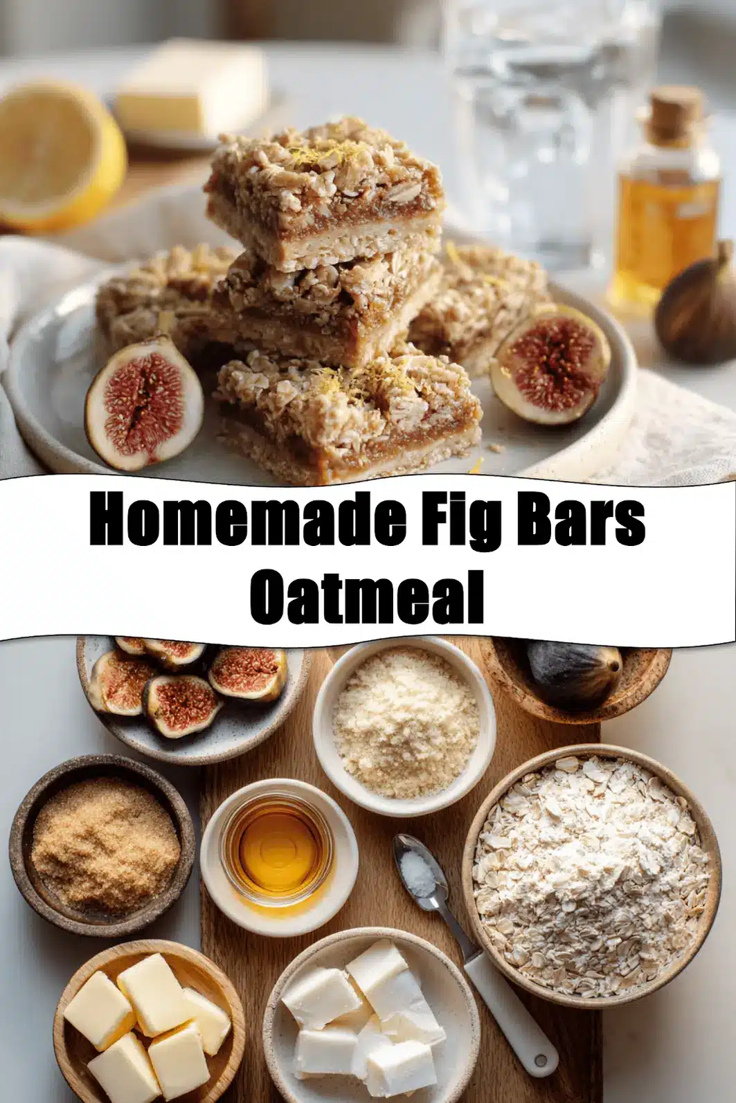 Homemade Fig Bars Oatmeal golden oat crust sliced on napkin natural light inviting_pin