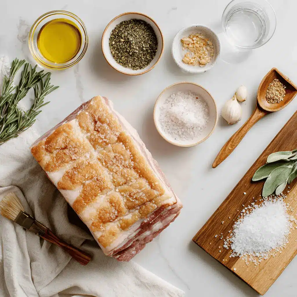 Air Fryer Pork Roast With Crackling golden skin on white napkin glass of water