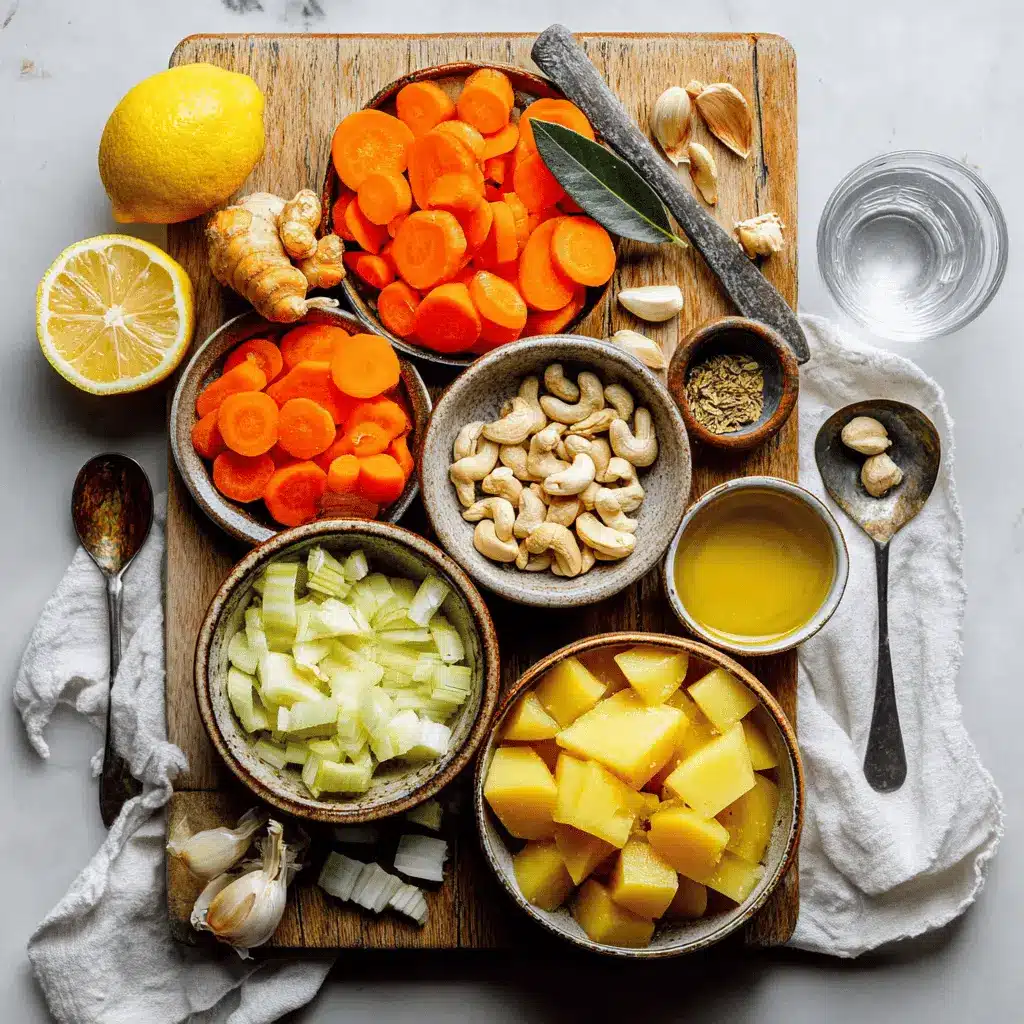 Carrot Potato Soup - Simple and Delicious Recipe 1 CARROT POTATO SOUP creamy bowl on white cloth with clear glass of water warm natural lighting