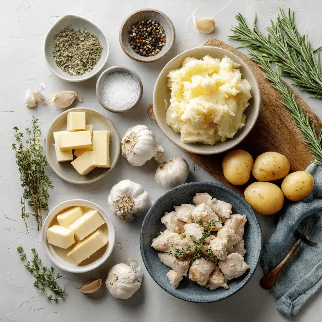 Creamy Garlic Chicken & Mash Recipe: Irresistible Comfort Food 1 Creamy Garlic Chicken Mash recipe plated with mashed potatoes rosemary garnish warm inviting blog photo