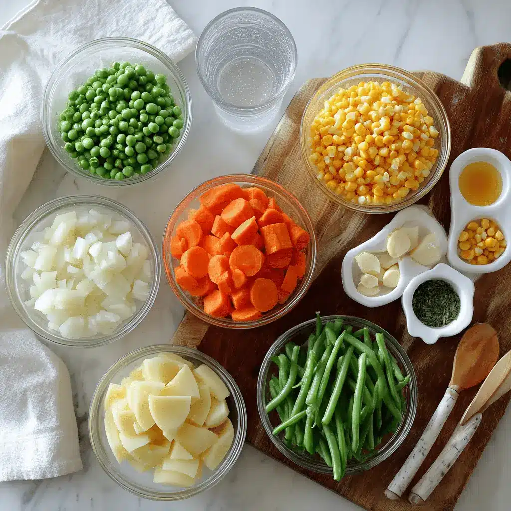 Vegetable Soup: Fresh and Irresistible Recipe Made Easy 1 VEGETABLE SOUP overhead hero image on white cloth napkin warm natural lighting