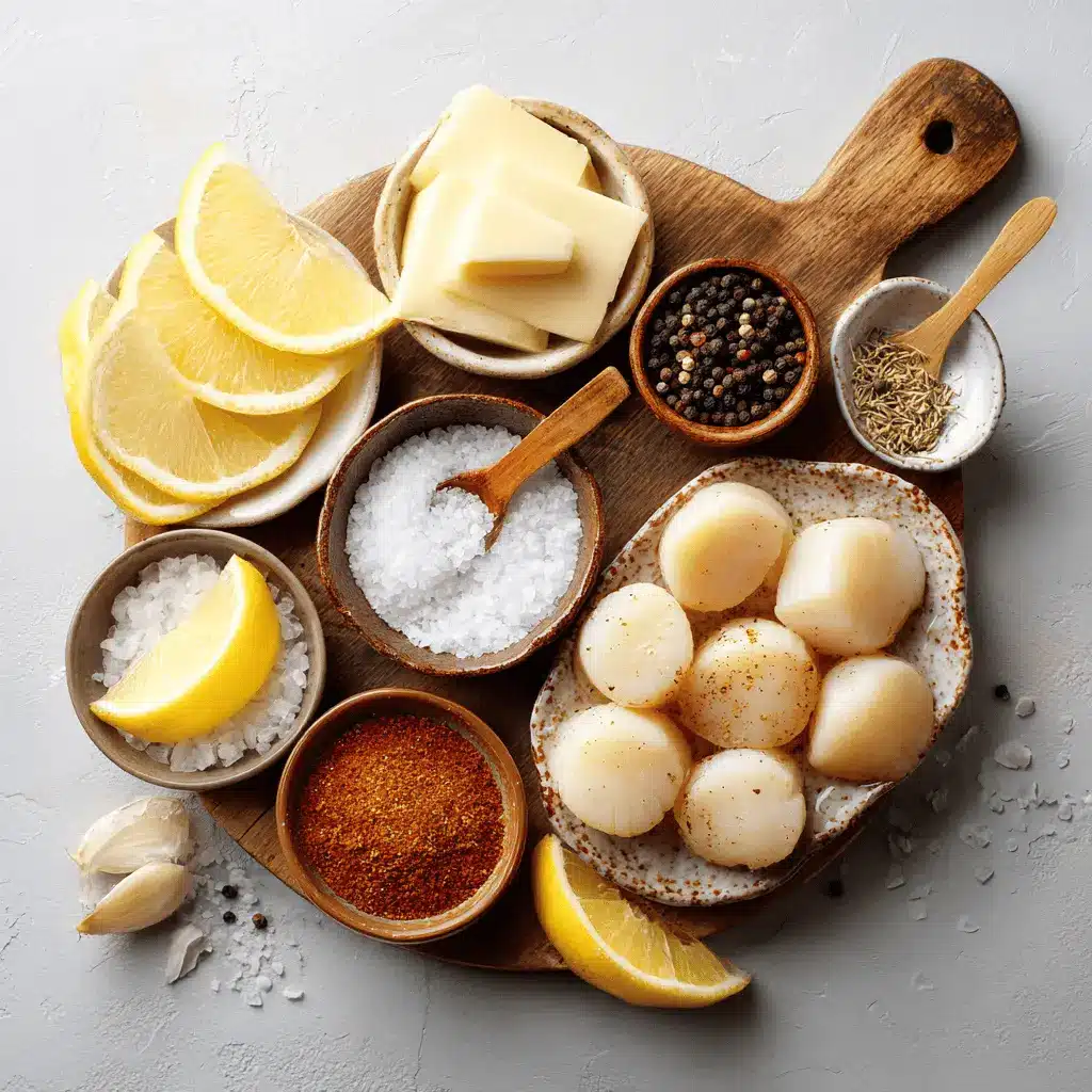 Air Fryer Scallop: Simple Delicious Recipe for Beginners 1 Air fryer scallop plated with lemon wedge, butter glaze, paprika and coarse salt flakes