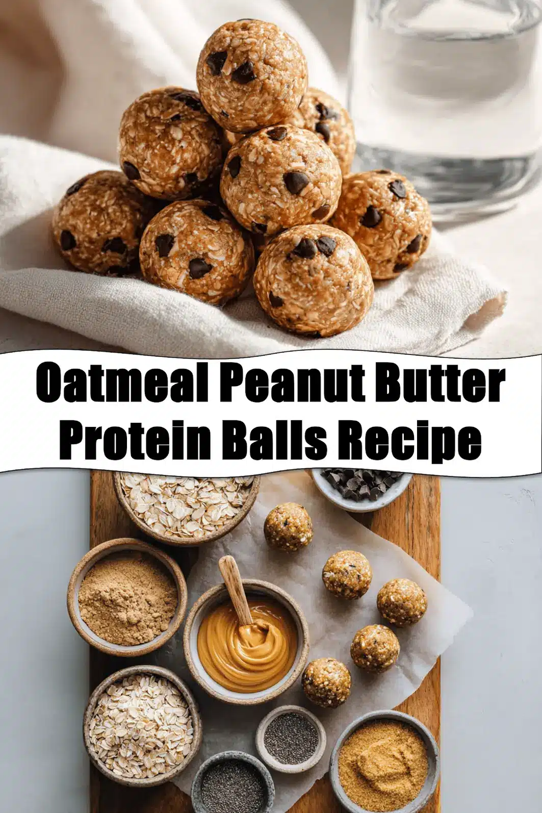 Oatmeal Peanut Butter Protein Balls Recipe close up warm natural light ready to enjoy_pin