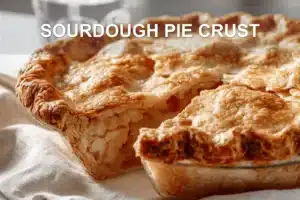 SOURDOUGH PIE CRUST golden flaky crust on white napkin with clear water glass hero image